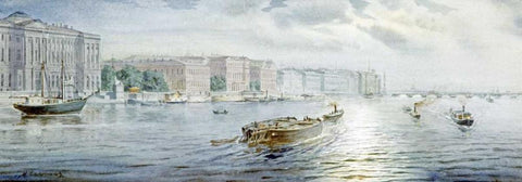 The Winter Palace From The River Neva, St. Petersburg White Modern Wood Framed Art Print with Double Matting by Balunin, Mikhail Abramovich