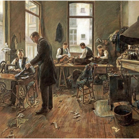 The Tailors Black Modern Wood Framed Art Print with Double Matting by Bartholomee, Leon