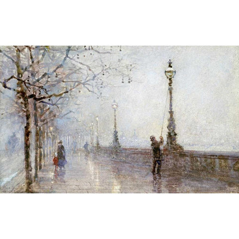 The Last Lamp, Thames Embankment Black Modern Wood Framed Art Print by Bartom, Rose Maynard