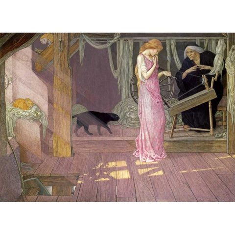 Sleeping Beauty: The Princess Pricks Her Finger Black Modern Wood Framed Art Print by Batten, John Dickson