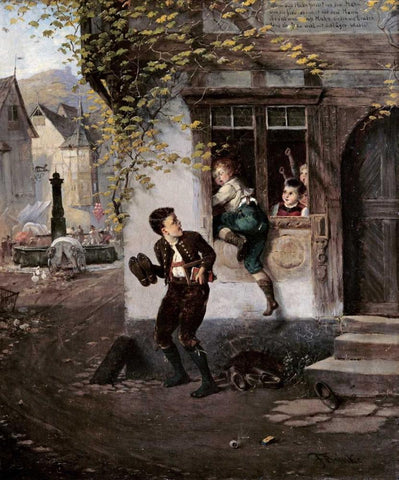 The Naughty Schoolboys White Modern Wood Framed Art Print with Double Matting by Beinke, Fritz