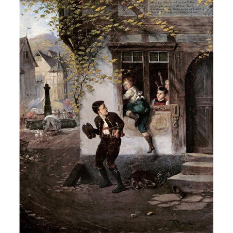 The Naughty Schoolboys Gold Ornate Wood Framed Art Print with Double Matting by Beinke, Fritz