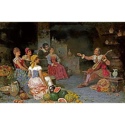 The Serenade Gold Ornate Wood Framed Art Print with Double Matting by Bergamini, Francesco