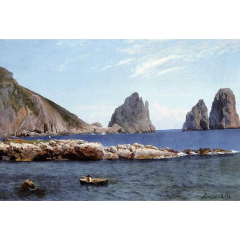 Rowing Off The Rocks Gold Ornate Wood Framed Art Print with Double Matting by Bierstadt, Albert