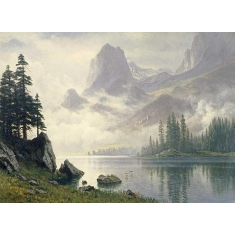 Mountain Out of The Mist Gold Ornate Wood Framed Art Print with Double Matting by Bierstadt, Albert