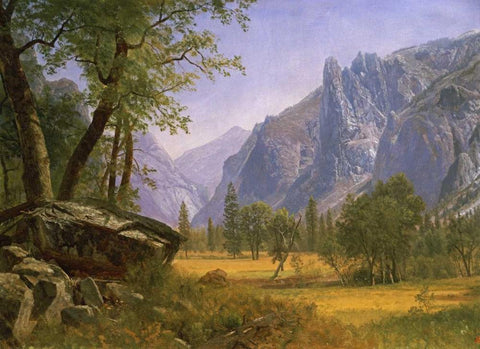 Yosemite Valley White Modern Wood Framed Art Print with Double Matting by Bierstadt, Albert