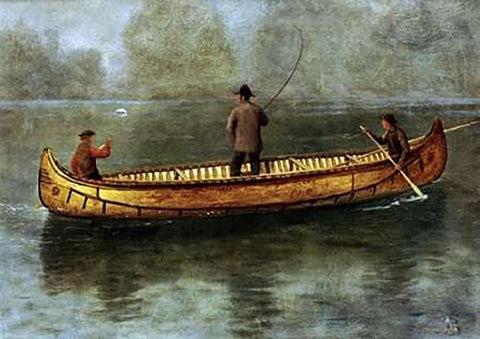 Fishing From a Canoe Black Ornate Wood Framed Art Print with Double Matting by Bierstadt, Albert