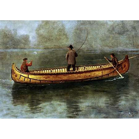 Fishing From a Canoe Gold Ornate Wood Framed Art Print with Double Matting by Bierstadt, Albert