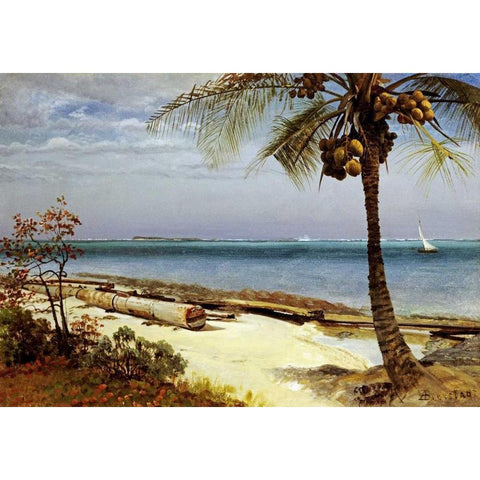 Tropical Coast Gold Ornate Wood Framed Art Print with Double Matting by Bierstadt, Albert