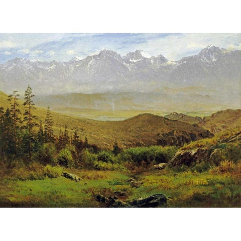 In The Foothills of The Rockies White Modern Wood Framed Art Print by Bierstadt, Albert