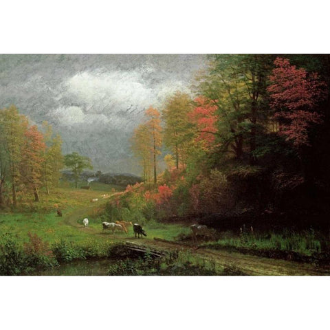 Rainy Day In Autumn, Massachusetts Black Modern Wood Framed Art Print with Double Matting by Bierstadt, Albert