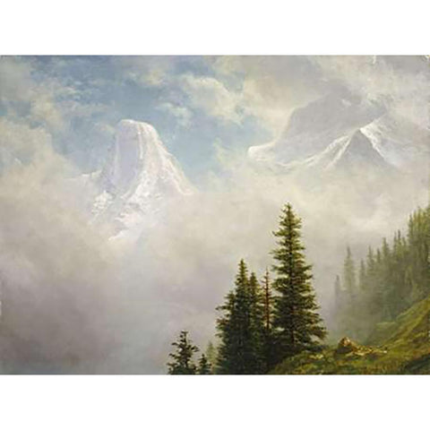 High In The Mountains Gold Ornate Wood Framed Art Print with Double Matting by Bierstadt, Albert