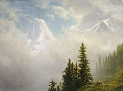 High In The Mountains White Modern Wood Framed Art Print with Double Matting by Bierstadt, Albert