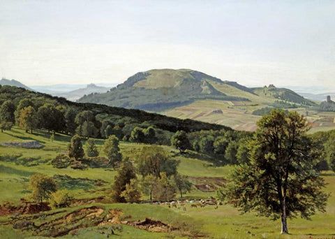 Landscape - Hill and Dale White Modern Wood Framed Art Print with Double Matting by Bierstadt, Albert