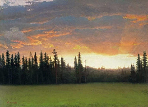 California Sunset White Modern Wood Framed Art Print with Double Matting by Bierstadt, Albert