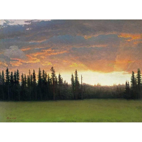 California Sunset Black Modern Wood Framed Art Print with Double Matting by Bierstadt, Albert