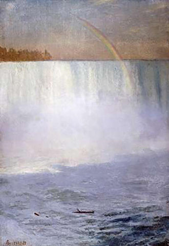 Waterfall and Rainbow, Niagara White Modern Wood Framed Art Print with Double Matting by Bierstadt, Albert