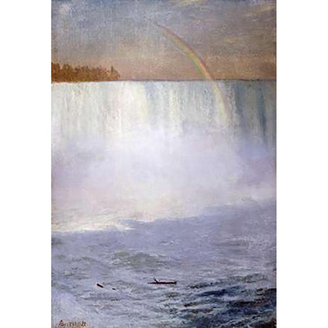 Waterfall and Rainbow, Niagara White Modern Wood Framed Art Print by Bierstadt, Albert