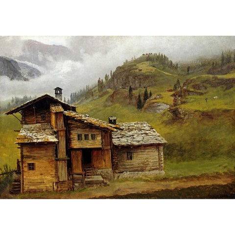 Mountain House Gold Ornate Wood Framed Art Print with Double Matting by Bierstadt, Albert