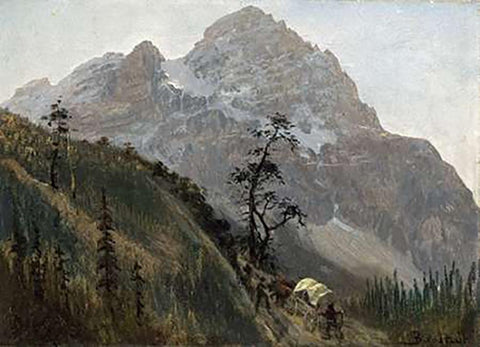 Western Trail, The Rockies White Modern Wood Framed Art Print with Double Matting by Bierstadt, Albert