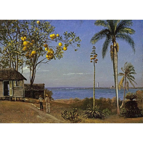 Tropical Scene Black Modern Wood Framed Art Print by Bierstadt, Albert