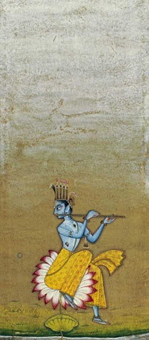 Krishna Fluting White Modern Wood Framed Art Print with Double Matting by Bikaner, Ustad Murad