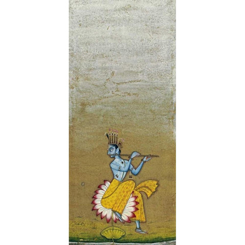 Krishna Fluting Black Modern Wood Framed Art Print with Double Matting by Bikaner, Ustad Murad