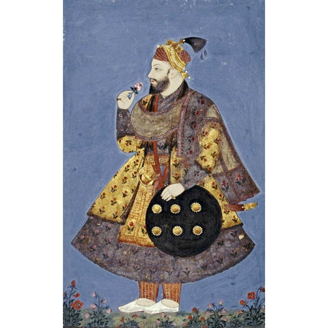 Sultan Abul-Hasan of Golconda Black Modern Wood Framed Art Print with Double Matting by Bikaner, Ustad Murad