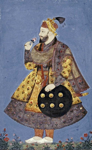 Sultan Abul-Hasan of Golconda Black Ornate Wood Framed Art Print with Double Matting by Bikaner, Ustad Murad