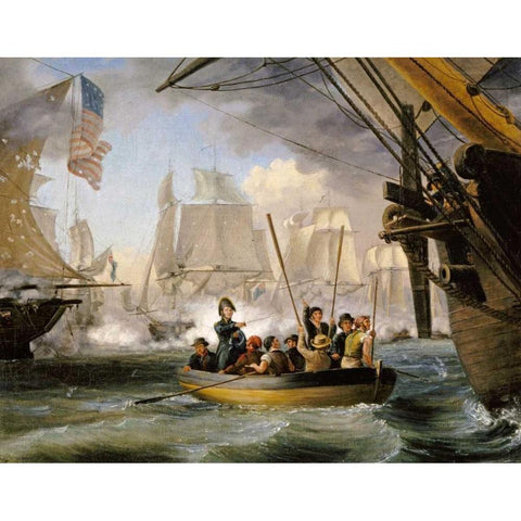 Commodore Perry Leaving The Lawrence Black Modern Wood Framed Art Print with Double Matting by Birch, Thomas