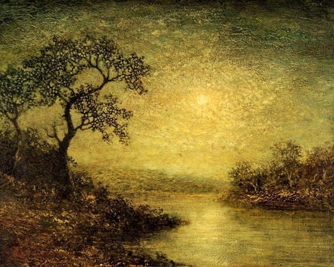 Moonlit Landscape White Modern Wood Framed Art Print with Double Matting by Blakelock, Ralph Albert