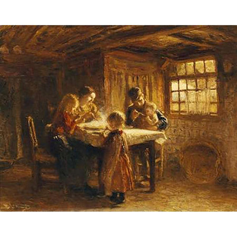 The Family Meal White Modern Wood Framed Art Print by Blommers, Bernardus Johannes