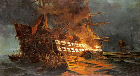 The Loss of The Ajax Off Cape Janissary White Modern Wood Framed Art Print with Double Matting by Bolanachi, Konstantinos
