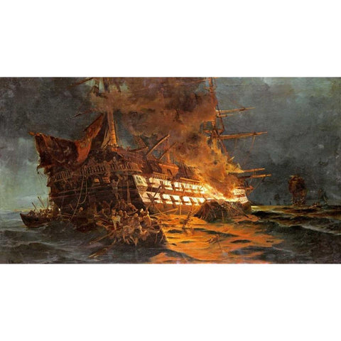 The Loss of The Ajax Off Cape Janissary Black Modern Wood Framed Art Print by Bolanachi, Konstantinos