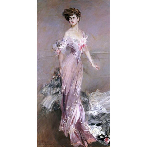 Portrait of Mrs. Howard-Johnston Gold Ornate Wood Framed Art Print with Double Matting by Boldini, Giovanni