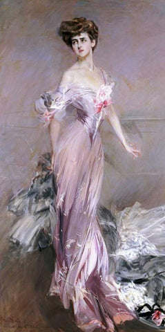 Portrait of Mrs. Howard-Johnston White Modern Wood Framed Art Print with Double Matting by Boldini, Giovanni