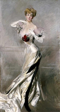 Portrait of The Countess Zichy White Modern Wood Framed Art Print with Double Matting by Boldini, Giovanni