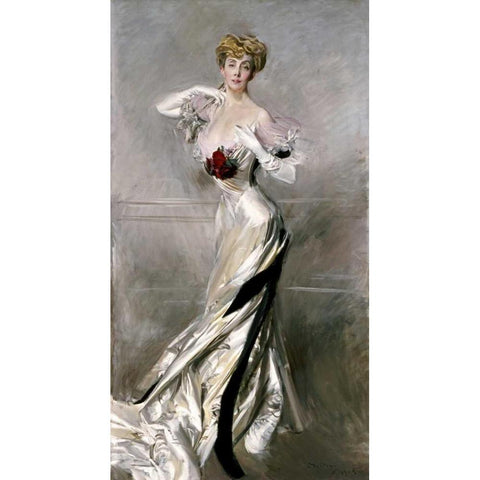 Portrait of The Countess Zichy Black Modern Wood Framed Art Print with Double Matting by Boldini, Giovanni