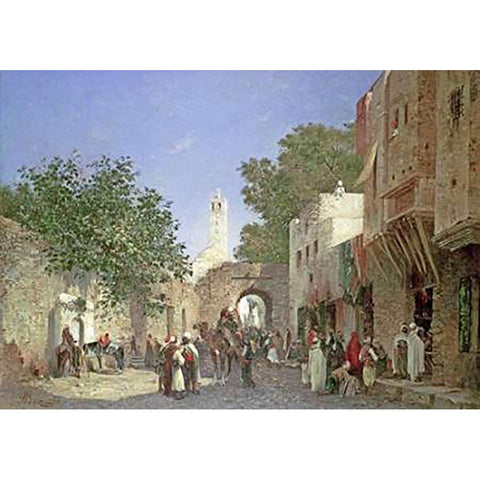 An Arab Street Scene Gold Ornate Wood Framed Art Print with Double Matting by Boze, Honore