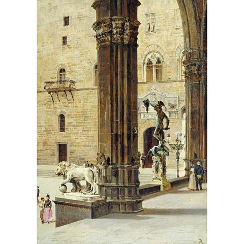 La Loggia Dei Lanzi, Florence Black Modern Wood Framed Art Print with Double Matting by Brandeis, Antonietta
