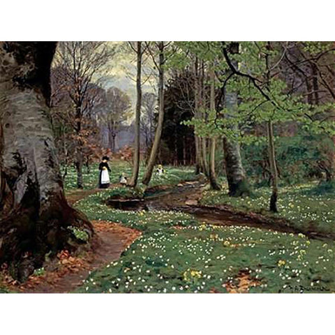 The Woodland Path Gold Ornate Wood Framed Art Print with Double Matting by Brendekilde, Hans Anderson