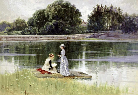 A Pleasant Afternoon White Modern Wood Framed Art Print with Double Matting by Bricher, Alfred Thompson