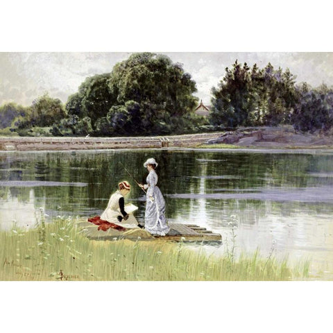 A Pleasant Afternoon Black Modern Wood Framed Art Print by Bricher, Alfred Thompson