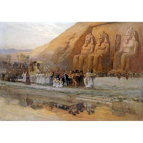 Temple DAbou Simbel, La Fete Du Pharoan White Modern Wood Framed Art Print by Bridgman, Frederick Arthur