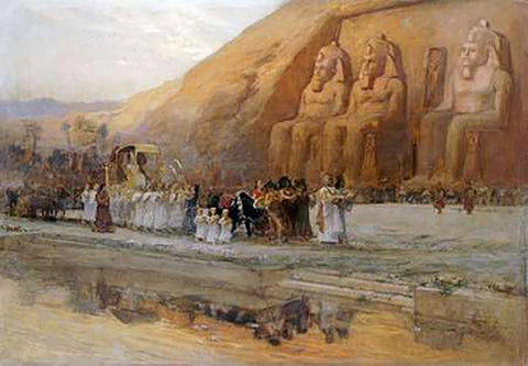 Temple DAbou Simbel, La Fete Du Pharoan White Modern Wood Framed Art Print with Double Matting by Bridgman, Frederick Arthur