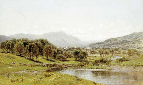 Monument Mountain From The Berkshire Meadows White Modern Wood Framed Art Print with Double Matting by Bristol, John Bunyan