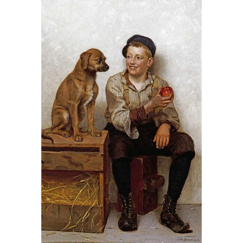 Teasing The Pup Gold Ornate Wood Framed Art Print with Double Matting by Brown, John George