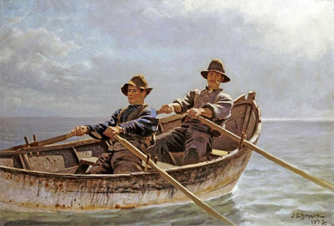 Heading Out White Modern Wood Framed Art Print with Double Matting by Brown, John George