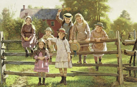 Watching The Train Black Ornate Wood Framed Art Print with Double Matting by Brown, John George