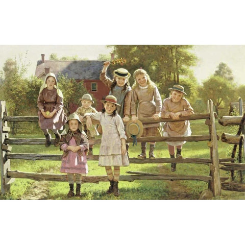 Watching The Train Gold Ornate Wood Framed Art Print with Double Matting by Brown, John George